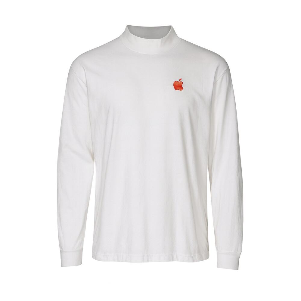 Vintage Apple Logo Mock Neck Long Sleeve Shirt – White – Size 2XL (Made in USA)
